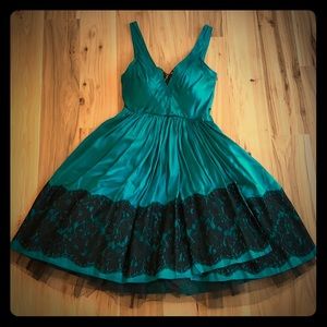 Plenty by Tracy Reese Teal Silk, Black Lace Dress